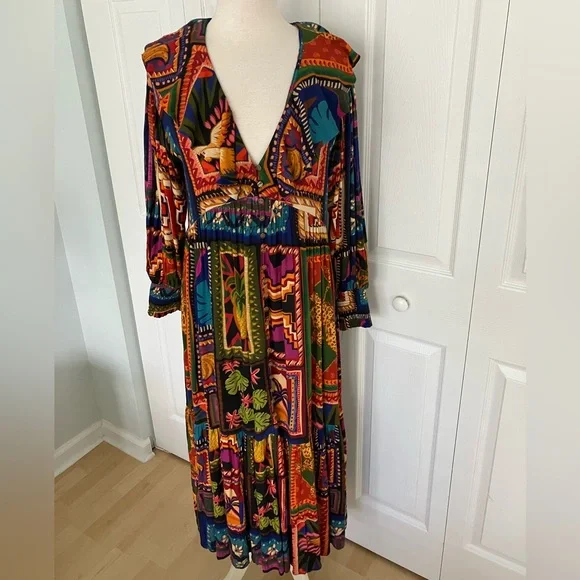 FARM RIO Patchwork Tapestry Ankle Dress Size X Small - Picture 5 of 10